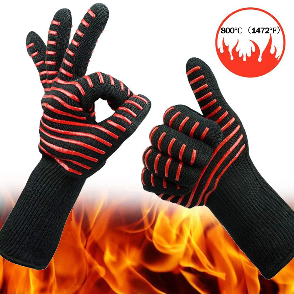 

Professional Aramid Grill Fire Proof Silicone heat resistant oven BBQ insulation barbeque gloves for kitchen cooking, Colorful