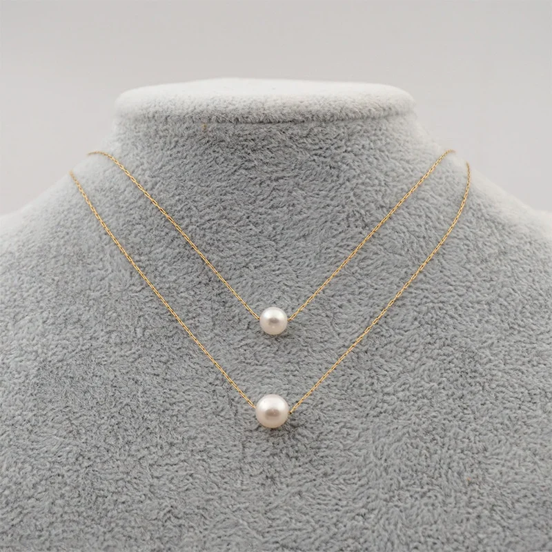 

Vintage girly jewelry 18K gold plated simple elegant fresh water pearl design stainless steel pendant necklace