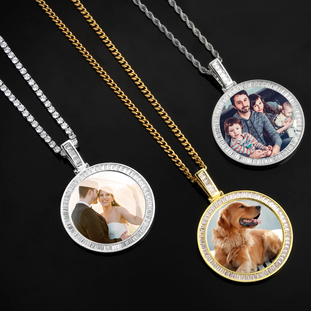 

KRKC Trend Custom Personalized Photo Charm Locket Necklace Silver Blank Stainless Steel Sublimation Round Photo Frame Pendant