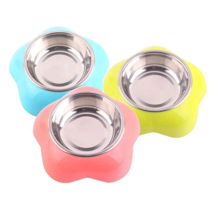 

Secure travel flower shape water stainless steel tableware cat food container pet feeder dog bowl sublimation pet steel bowl, Blue pink green