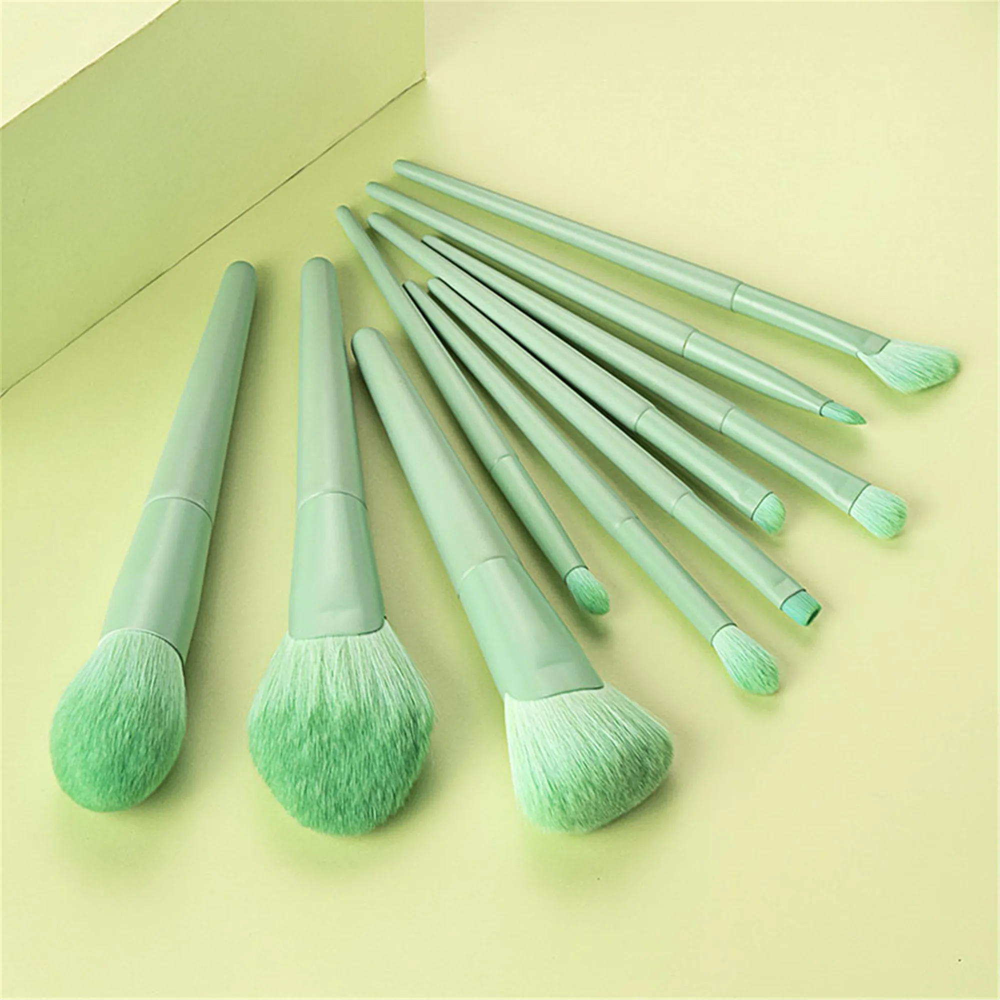 

high quality no logo 10pcs green foundation makeup brushes with makeup brush box