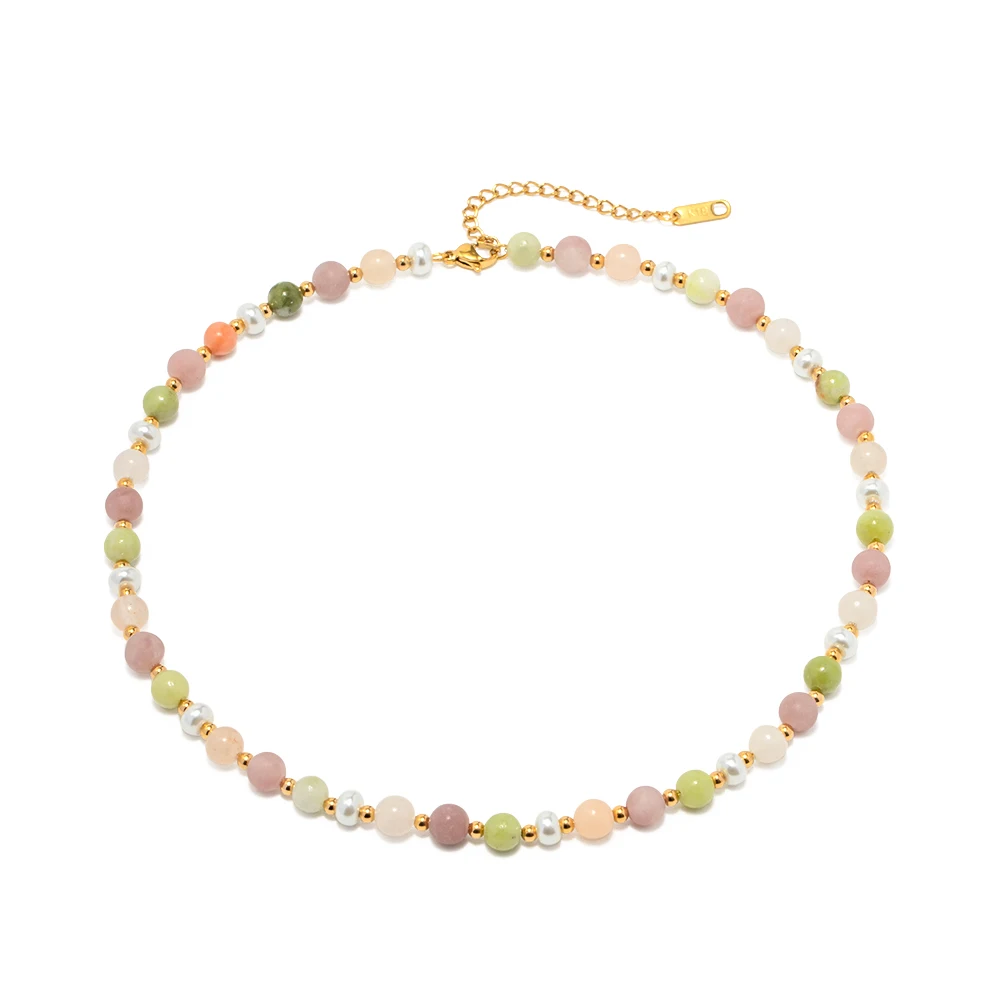 

New Stainless Steel colorful Semi-precious Stone beads Necklace for Girls