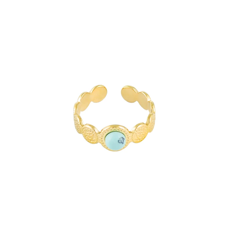 

Custom Ring Design Natural Stone Turquoise Opening Adjustable Woman Finger Gemstone Ring for Ladies