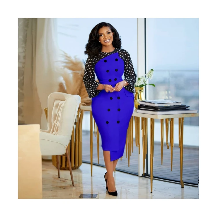 

China wholesale women's designer clothes point button irregular long sleeve pencil skirt ladies dress