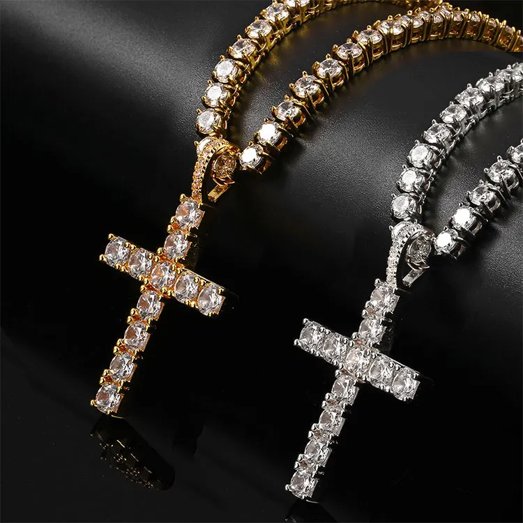 

XuQian cross pendant copper plating 18K gold full of zircon Jesus men's necklace Christmas Hip Hop Jewelry Necklace Pendant