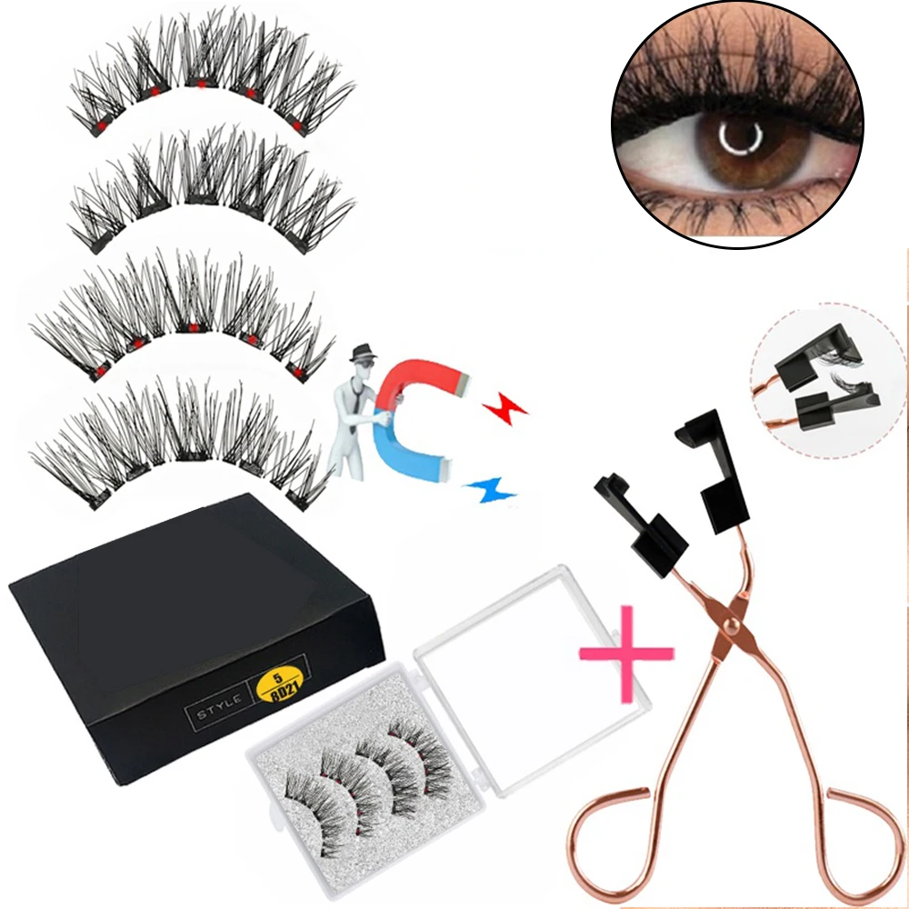 

Newest wholesale faux mink magnetic false eyelash set packaging box silk lashes magnetic eyelashes, Black