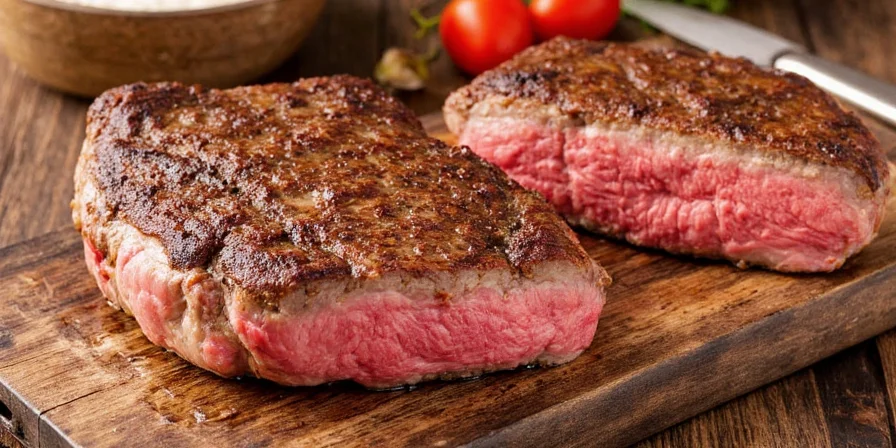 Sizzling steak on grill