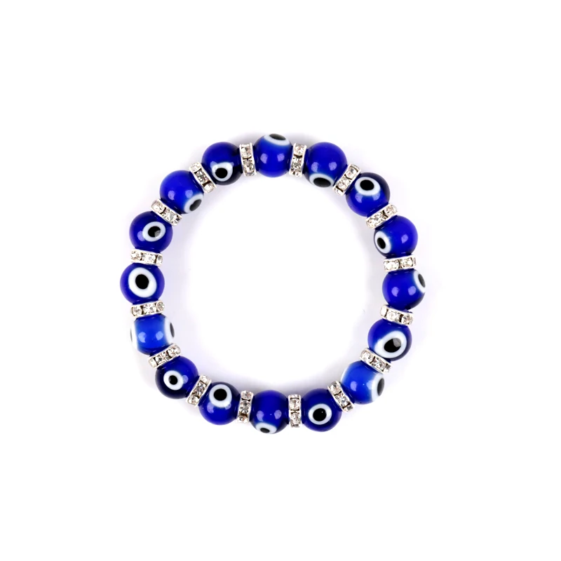 

Custom 10mm Glass Beads Bracelets Blue Eye Beads Charm Classic Good Luck Nazar Bangles Women Men Evil Eye Bracelets