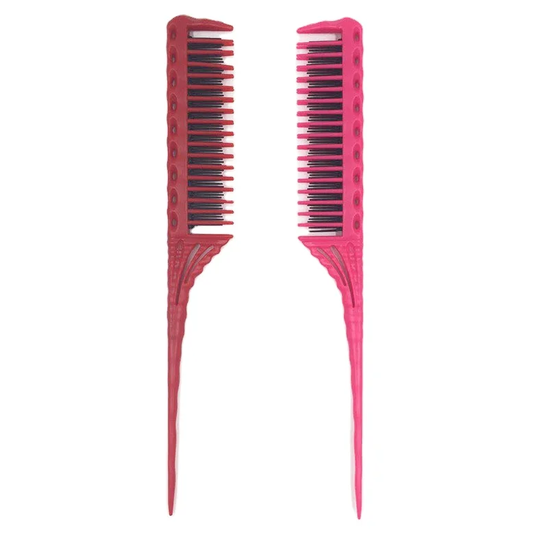 

3-Row Teeth Teasing Comb Detangling Brush Rat Tail Comb Adding Volume Back Coming Hairdressing Combs, Pink