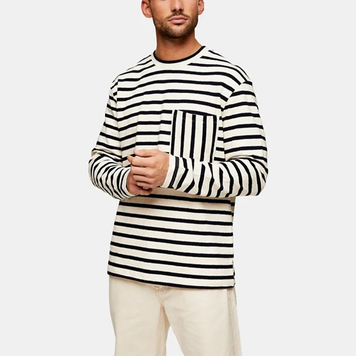 

Stripe Long Sleeve T Shirts Men's Casual Spring Blouses & Shirts Crew Neck Tops Shirts