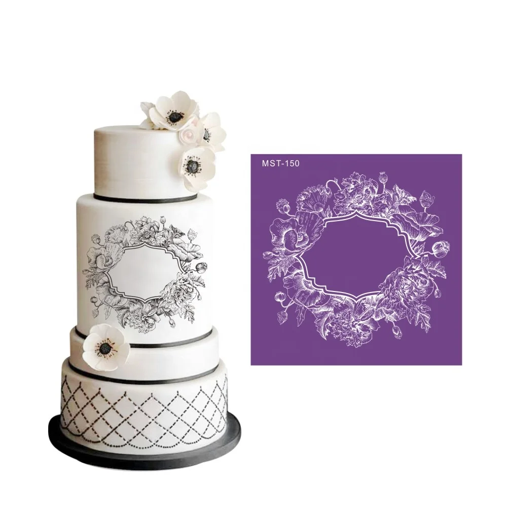 

AK Flower Frame Mesh Stencils Fondant Cake Decorating Stencil Soft Icing Pastry Tools for Bakery MST-150, Purple