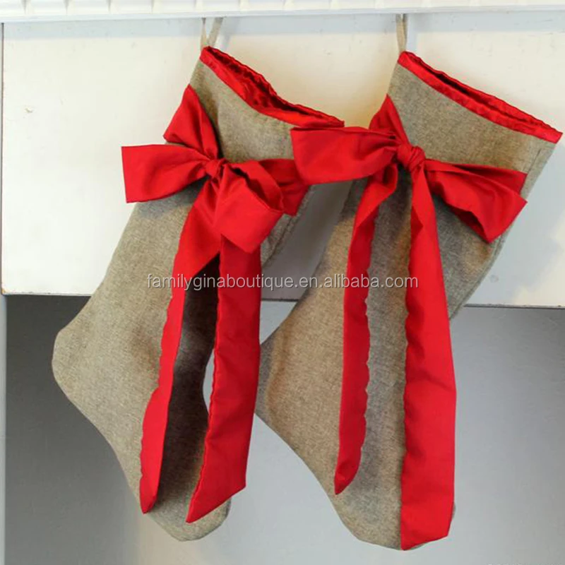 

Wholesale Fashion Monogrammed Linen Christmas Stockings With Bow, As pics show