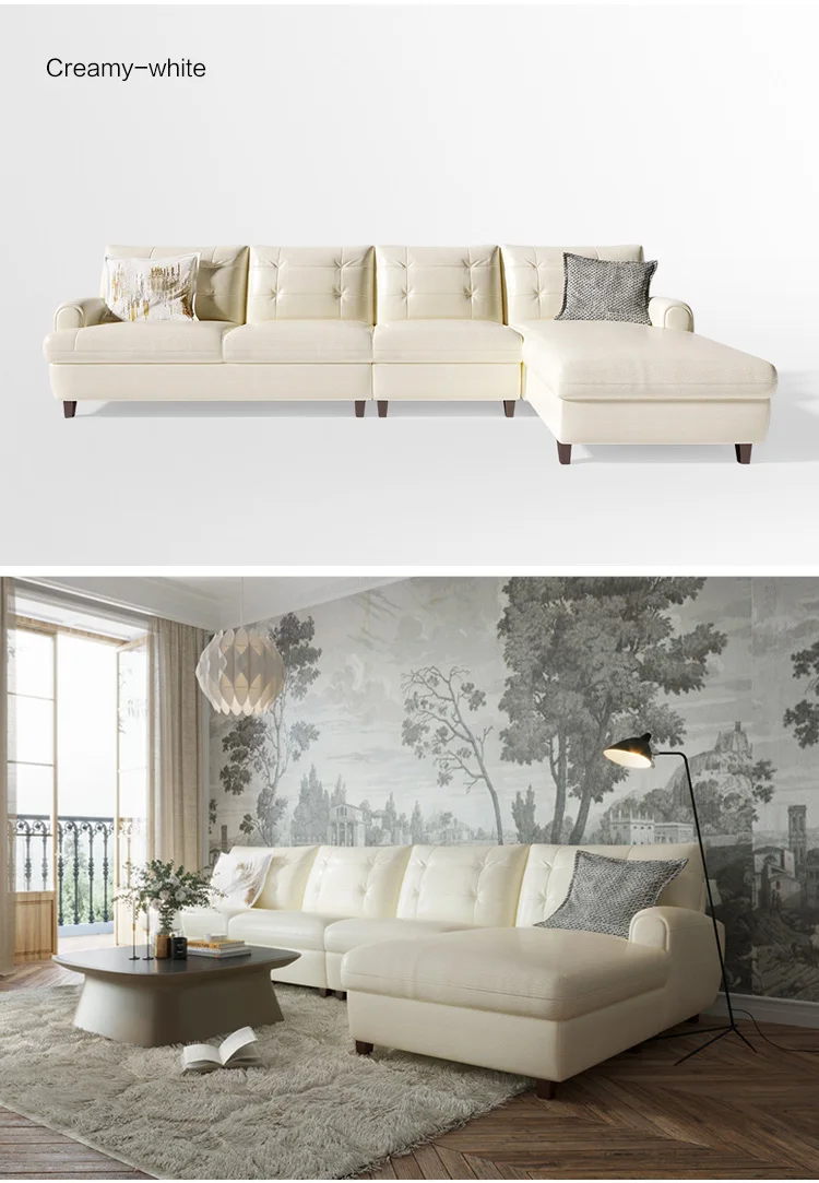 Modern light luxury large apartment living room combination high grade cowhide leather sofa