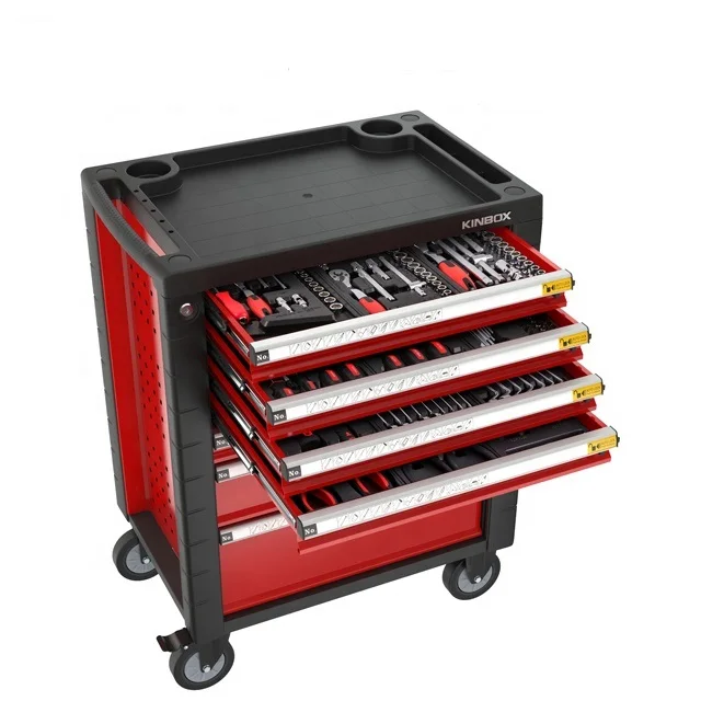 

Kinbox 455 pcs OEM Customized Metal Tool Cabinet On Wheels Trolly Cabinet With BMC Tray Tools