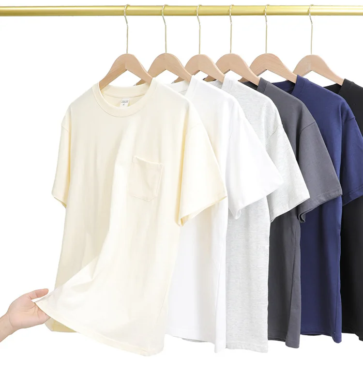 Solid Color Heavy 240g Combed Cotton Short Sleeve T-Shirt with Chest Pocket Custom logo Men's High Quality T-shirts