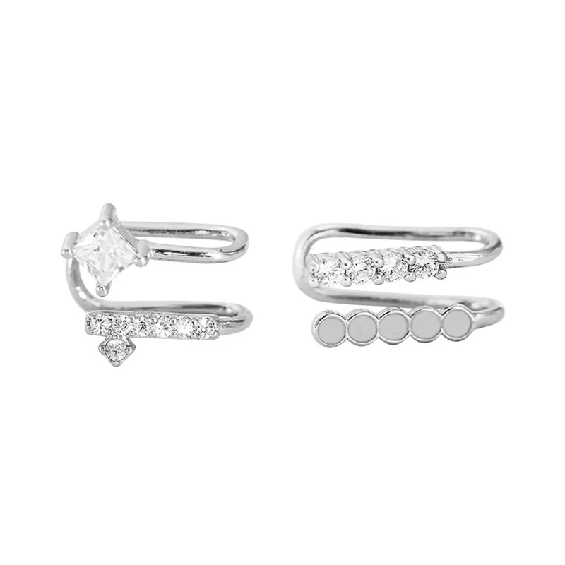 

Attractive Style Double-deck Asymmetry Ear Loop Sterling Silver Rhinestone Earrings, Picture