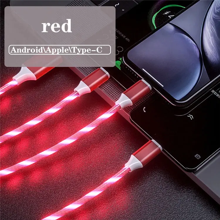 

LED Light RGB Cable Type c USB Flowing Light Up Charging Cable Lighting Flowing Luminous USB Data Cable For Ipone