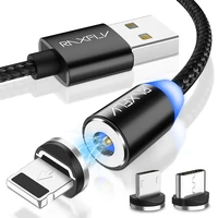 

Free Shipping RAXFLY Nylon Led 3In1 Mobile Phone Charger Fast Charging Micro Usb Type C Magnetic 3 In 1 Usb Cable