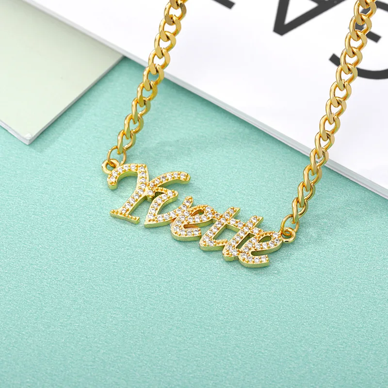 

Custom letter necklace custom name zircon DIY custom necklace cross-border jewelry, Gold,silver,rose gold