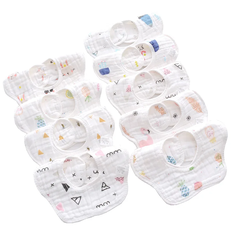 

Baby Saliva Scarf Bib Newborn Anti Spitting Gauze Bib Baby Cotton 360 Degree Rotating Rice Bag Baby Bibs 100% Cotton Snap Button