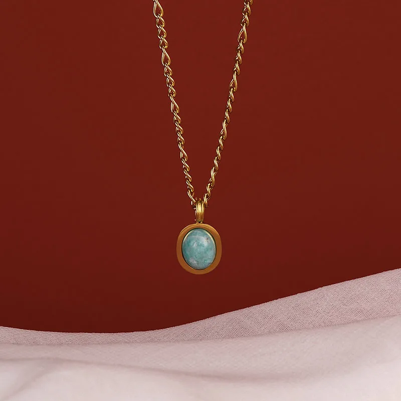 

Minimalist Jewelry Necklace Figaro Chain necklace Amazonite Stone Pendant Necklace For Women