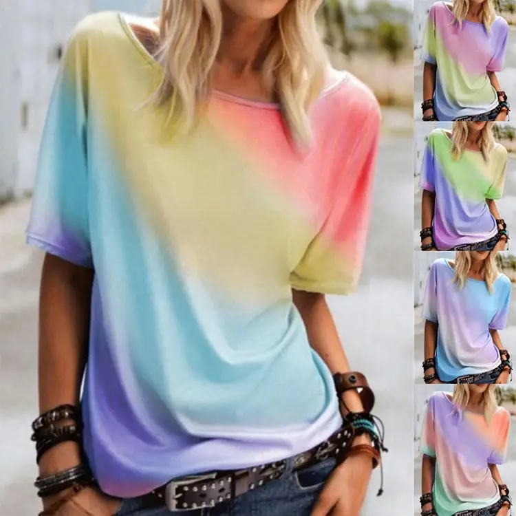 

PEARL Chemise Femme 2021 Summer Short Sleeve Colorful Printed Casual Women's Top Ladies T-Shirt Women Blouse