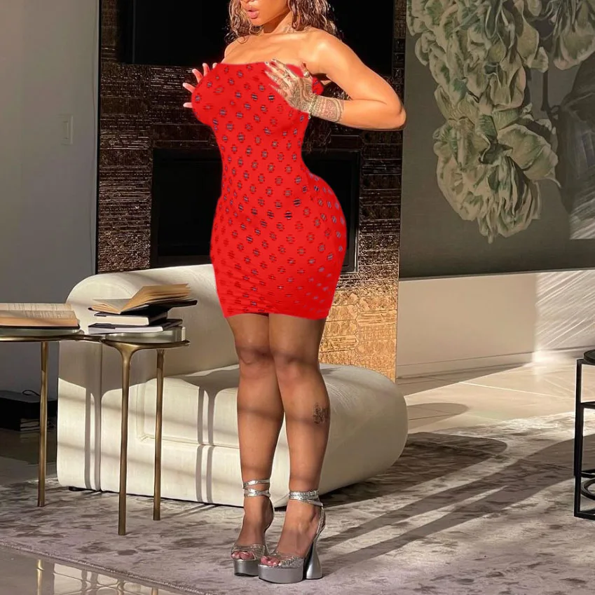 

FS2921D Hole Out Wrap Chest Cut Out Dresses for Women Bodycon Summer Party tube dress