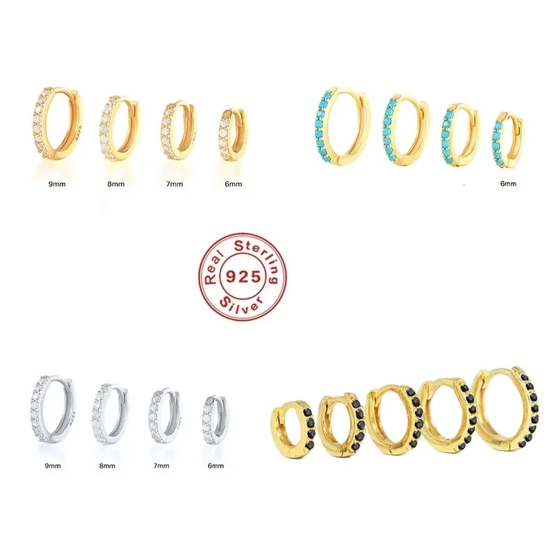 Hotsale CZ Small Hoop Earrings Gold Plated Colorful Zircon Hoop Huggie Earrings Sterling Silver 925