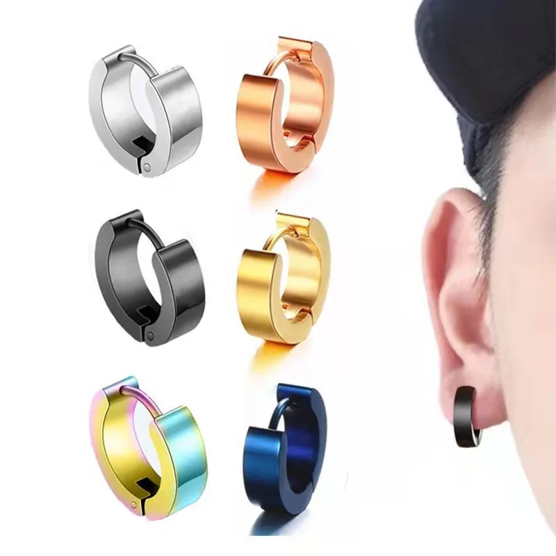 

Hypoallergenic Round non tanish jewelry Huggie Stud Earrings Black Small Hoop Stainless Steel Earrings for Men Women