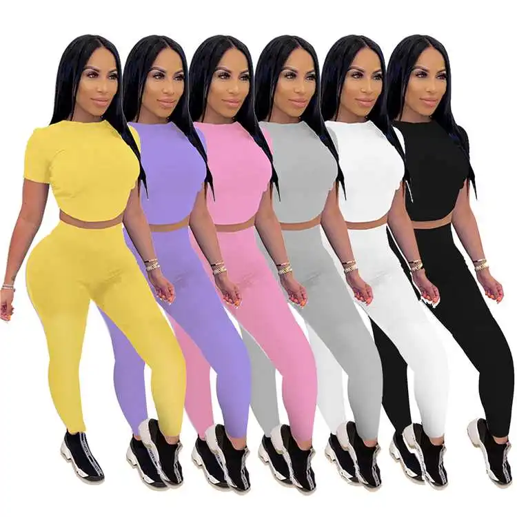 

High Quality Sports Yoga Wear Sportswear Sleeveless Solid Womens Stacked Pants Bodycon Club Outfits two-piece set, Customized color