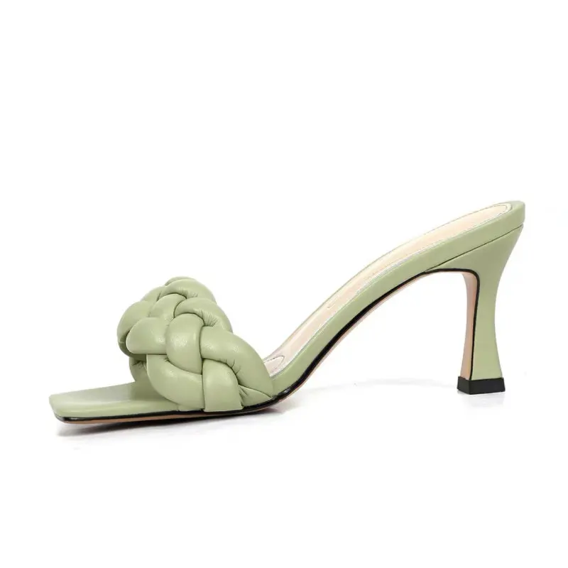 

Woven Braid Designer Fashion Low Heels Mules Sexy Nude Color Sandale Femme 2021 Slipper Sandals for Women, Blue, green, khaki