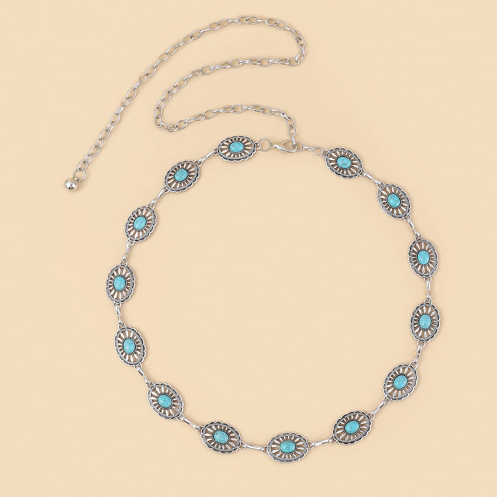

Chain Belt for Women Oval Metal Waist Chain Western Belts for Dress