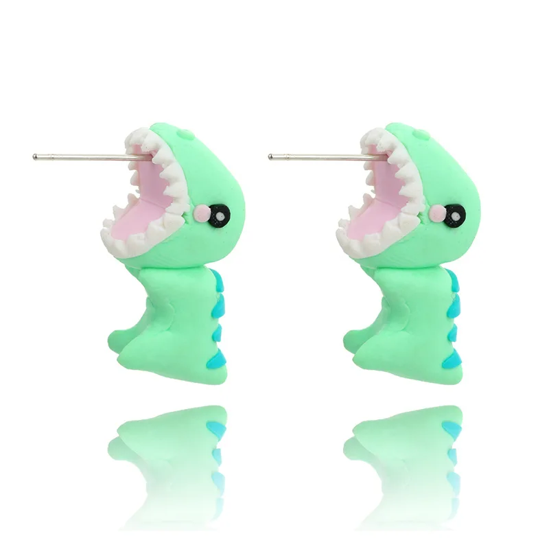 

fashion personalized Handmade Polymer Clay Crocodile Dinosaur Stud Earrings 3D Animal studs women gift party, As the picture