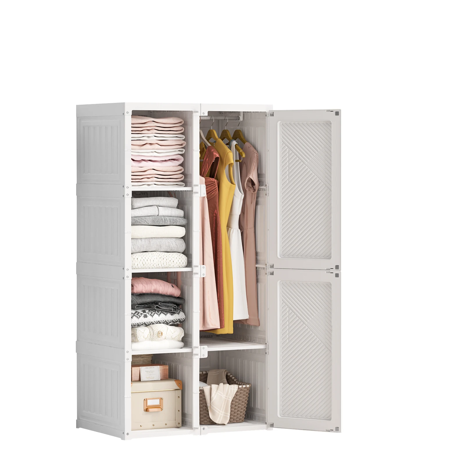 

2021 Amazon Fabrics Wardrobe Coffee Fabric Closet Portable Folding Dust proof Waterproof Storage Cabinet Bedroom offic, White