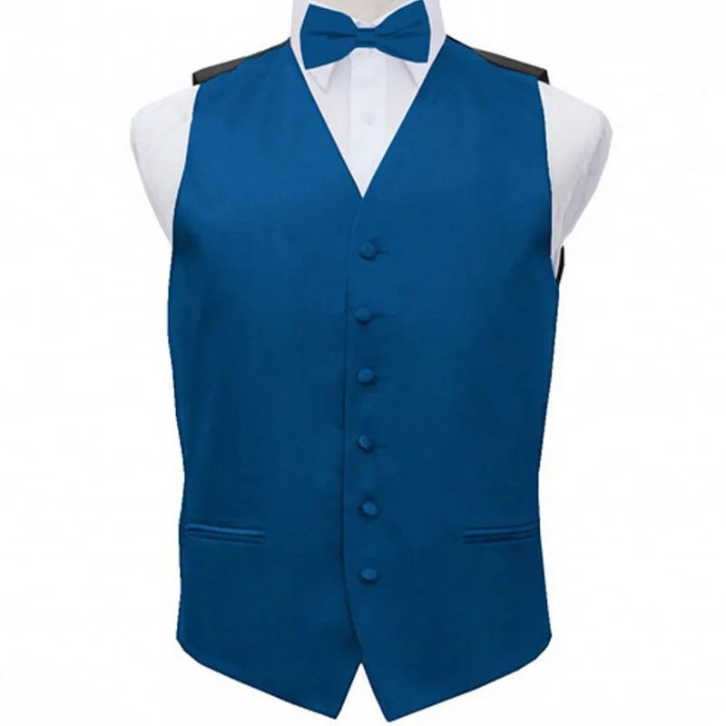 

New Design Cotton Blend Single Breasted Paisley Bow Tie Waistcoat Vest Formal Wedding Blue Waistcoat for Men Male, Red/blue/black