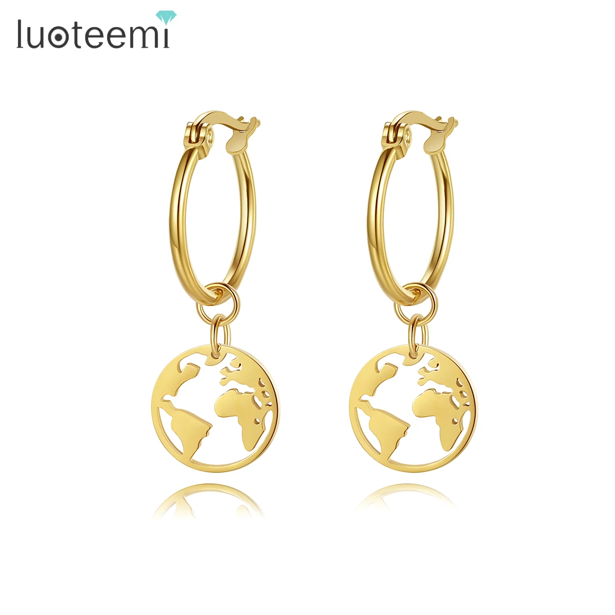 

SP-LAM Fashion 2021 World Map Trend Woman Elegant Earing Gold Plated Stainless Steel Earring