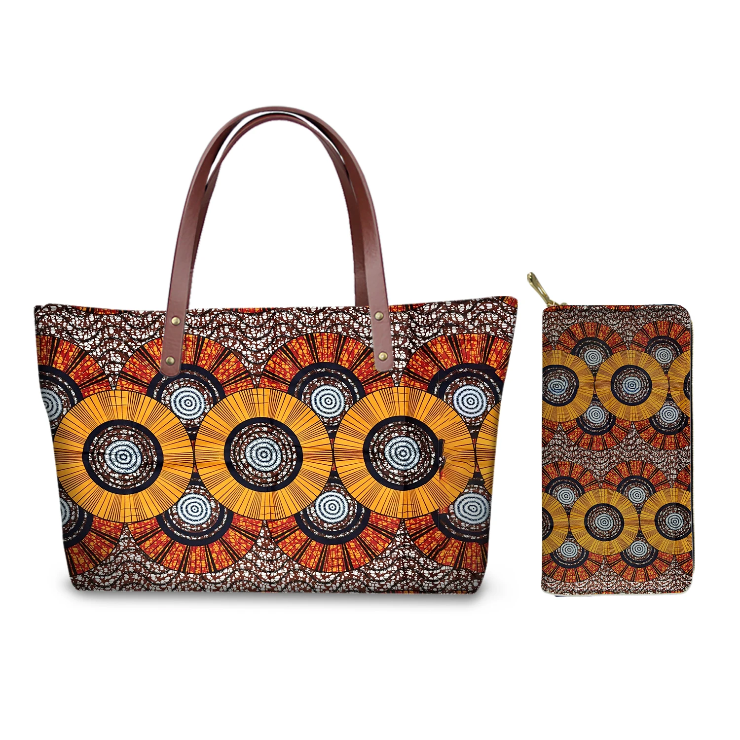 

African Tradition Print Design Custom Polynesian High Quality Women Handbags Top Handle Satchel Purse Shoulder Bag Set 2pcs OEM, Customizable