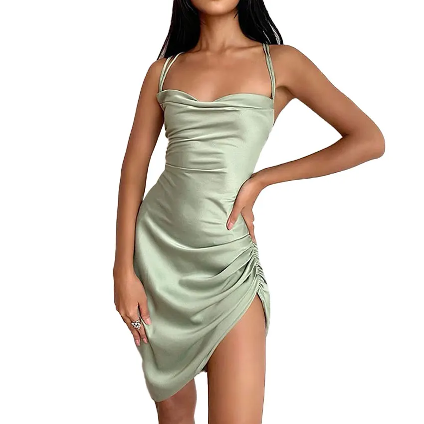 

Wholesale Women Summer New Back Hollow Lace Temperament Sexy Sling Dress, As pictures show