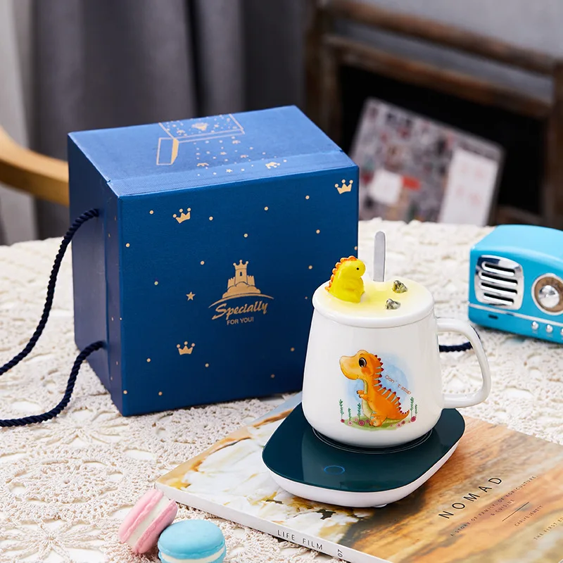

custom dinosaur cute cartoon printing porcelain ceramic coffee cups mugs gift box with water heater for girls, As picture