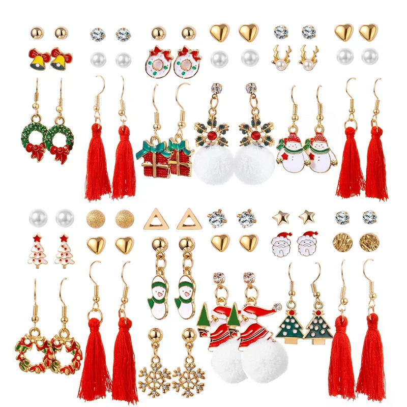 

VKME New Christmas Hoop Earrings Gold Plated Silver Needle Snowman Santa Tree Stud Earring For Women Party Jewelry