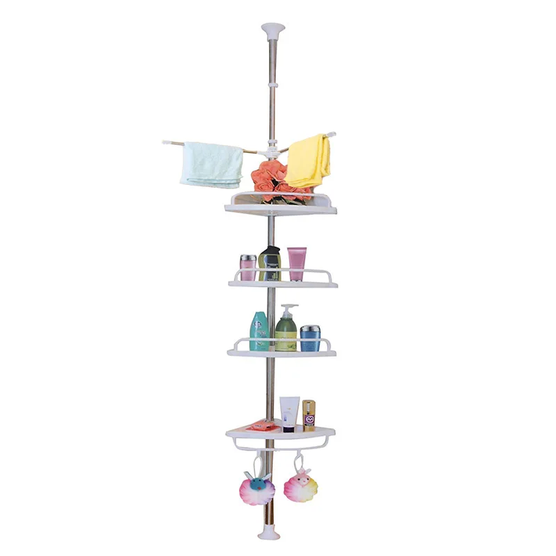 

Telescopic plastic corner shelves shower rack multi-layer triangle height adjustable free stand extension bathroom rack