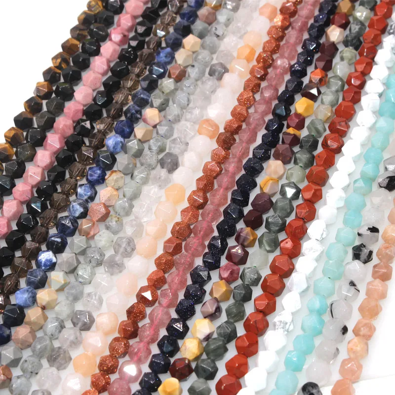 

Natural Star Faceted Diamond Cut Polygon Gemstone Stone Beads Loose For DIY Jewelry Making 6mm 10mm 8mm