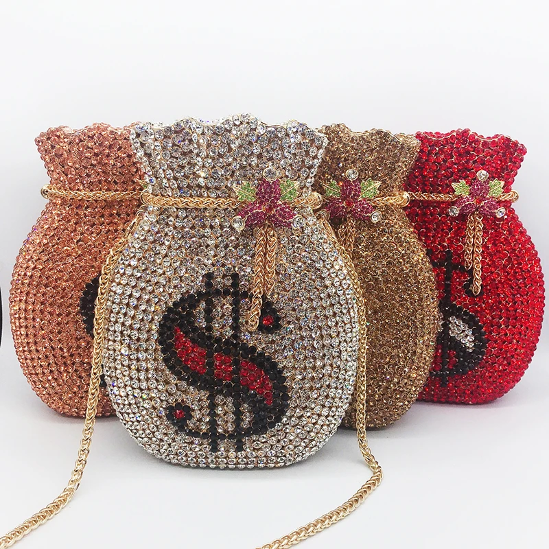 

Wholesale bolsos mujer sac a main Lady Luxury Bling Dollar Money Handbag Purse Women Party diamond banquet Evening Bag Clutch