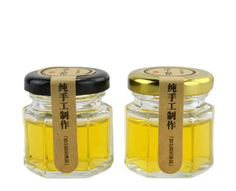 

Wholesale transparent glass bottle hexagonal honey jar storage jar 45ml high-end jam jar