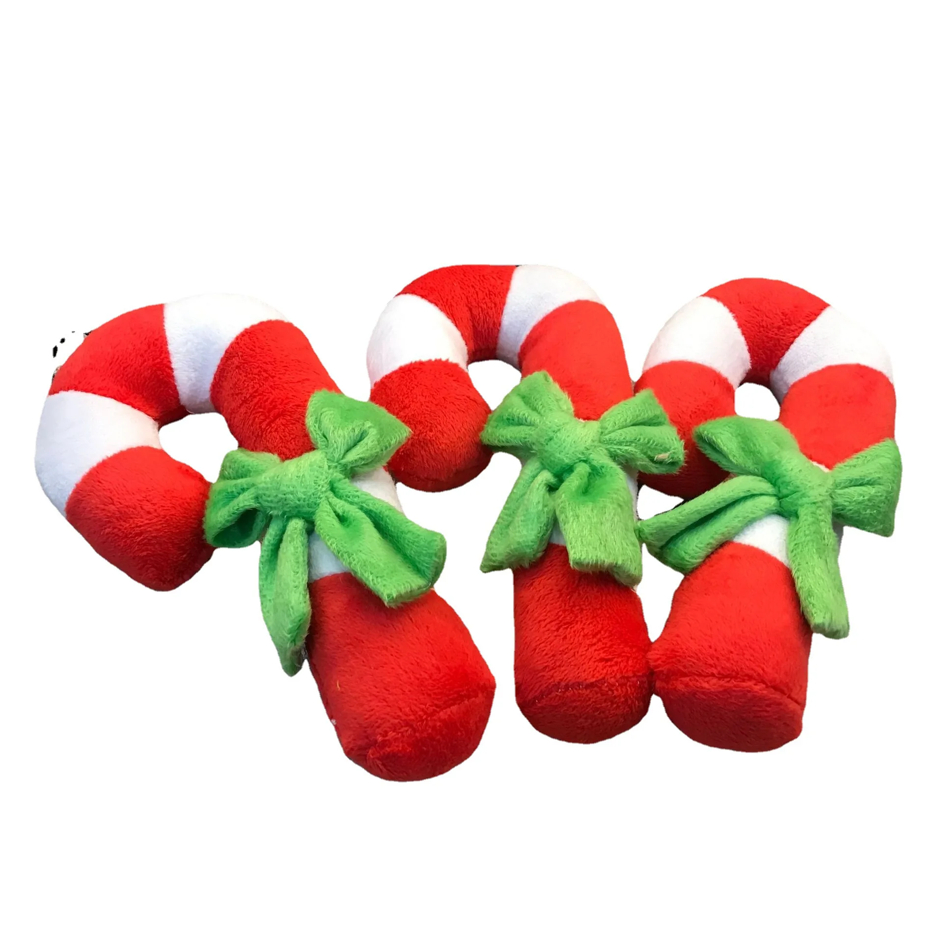 

Wholesale Plush Candy Cane Crutch Shape Chew Bite Training Tool Teether Christmas Pet Dog Toy, Picture