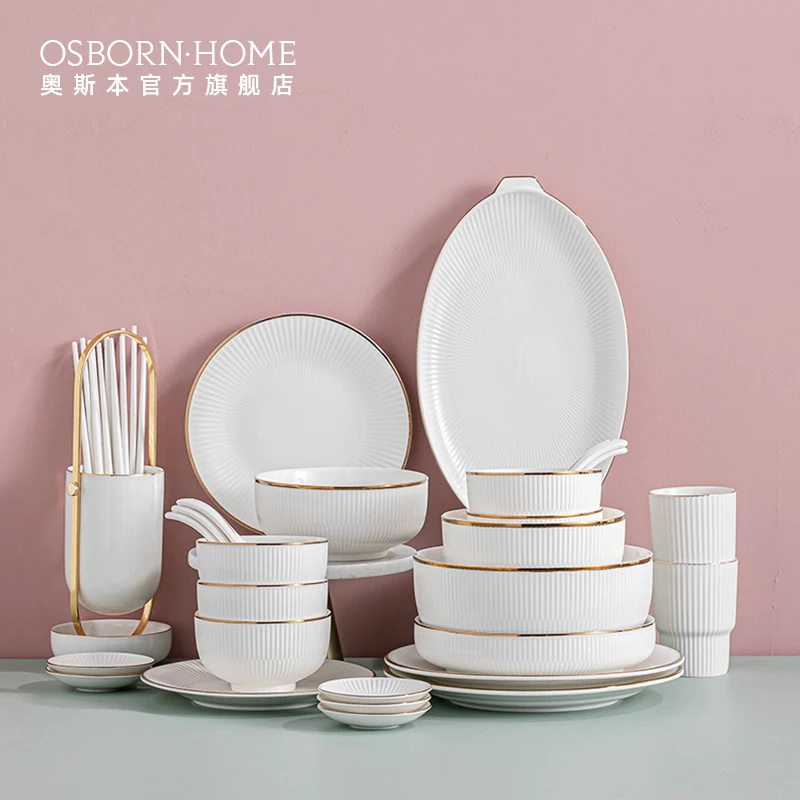 

OSBORN Wholesales Nordic style ceramic dinner set porcelain dinner sets bowls, Picture