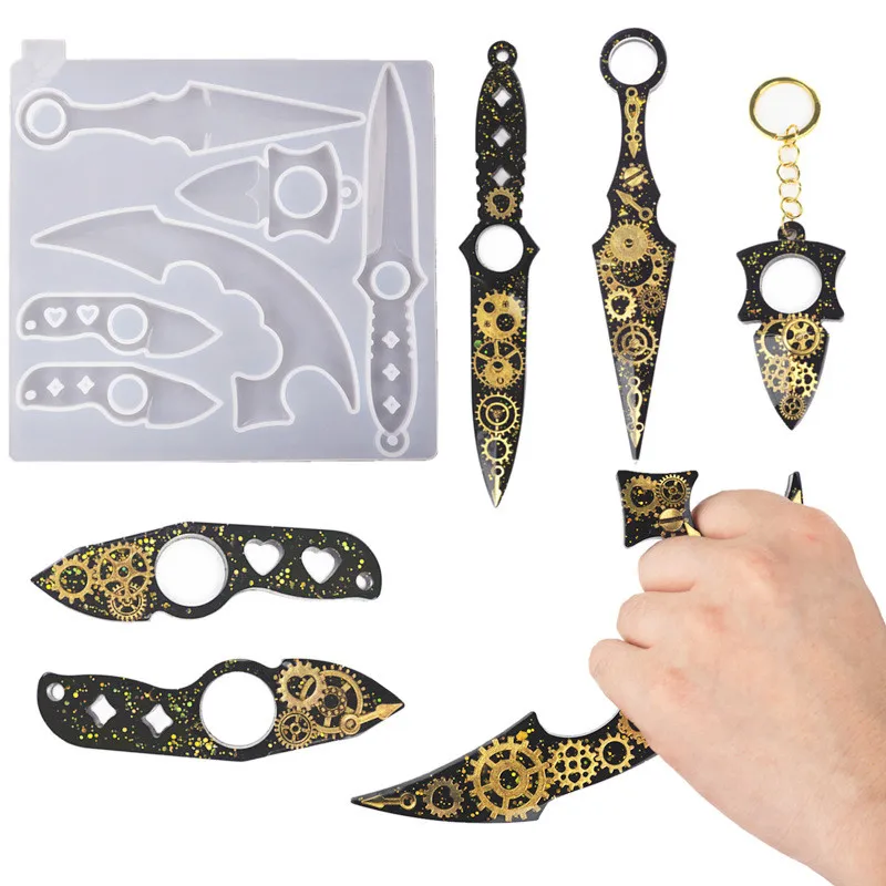 

RO222 diy epoxy resin keychain finger sleeve knife silicone mirror mold, White