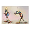 Funny Animals Canvas Print Wall Art Frog Couple Take Photos Happy Frog Artwork Painting on Canvas for Bedroom Home Decoration