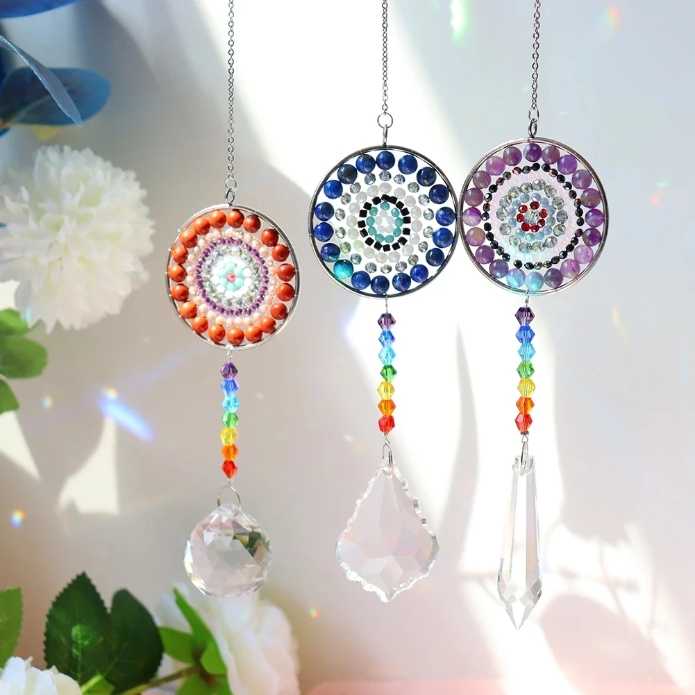 

Art Glass Wall Decoration Metal Indoor Crystal Tree Of Life Mandala Dream Catcher Kid Wind Chime Craft Hanging Decor Ornaments, Multi color