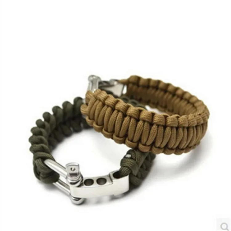 

OEM Adjustable Emergency Survival Camping Stainless Steel Shackle Outdoor bracelet Wristband, Black,green,blue